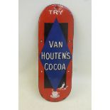 A rare Van Houten's Cocoa enamel finger plate, with some restoration, 3 1/4 x 9".