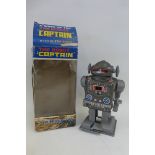 A boxed Robot 'Captain', a mechanical wind-up toy with ultra-spark, made in Japan by Yoneya Toys.