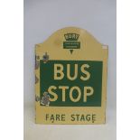 A Bury Corporation Transport Bus Stop double sided enamel sign, 14 x 18 3/4".