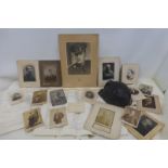 A small group of early photographs and ephemera, also an unusual helmet.