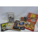 A boxed 'Beat the clock for your home' game by Spear's, various other games etc.