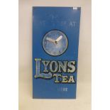 A Lyons Tea 'To-Day We Close At...' rectangular clock, 9 x 18".