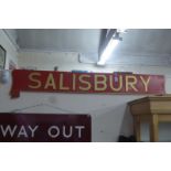 A reproduction railway locomotive name plate - 'Salisbury', 61 1/2 x 11 1/2".