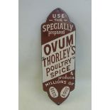 An Ovum Thorley's Poultry Spice enamel finger plate, restored, 3 1/4 x 9 1/2".