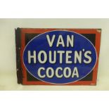 A Van Houten's Cocoa double sided enamel sign with hanging flange, with excellent gloss, 16 x 12".