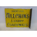 An Allchin's Luxury Coachways double sided enamel sign with re-attached hanging flange, and some