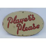 A Player's Please oval enamel sign with good gloss, 14 x 8 3/4.