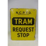 A Nottingham Corporation Passenger Tramways Department Tram Request Stop double sided enamel sign,