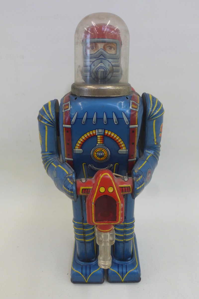 A 1950s Japanese tinplate Space Conqueror Astronaut Robot by Dayia.