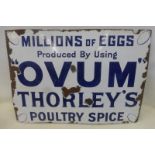 An Ovum Thorley's Poultry Spice rectangular enamel sign by Patent Enamel, 32 x 23".