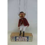 A rare early 1950s 'Huntsman' Pelham Puppet, moustache intact and original clothing (trousers are