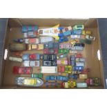 A box of mixed die-cast models to include a Corgi Aston Martin, Dinky and Lesney etc.