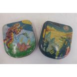 Two Edward Sharp and Sons Limited confectionery tins with lids decorated with space scenes.