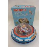 A boxed part tinplate spaceship X-5, made in Taiwan by Modern Toys.