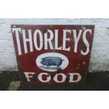 A Thorley's Food pictorial rectangular enamel sign with central standing pig motif, 32 x 27 1/4".