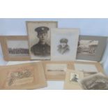 Eight large format military photographs (53 x 38cms average), with a discharge certificate named