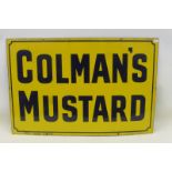 A Colman's Mustard rectangular enamel sign by Patent Enamel, in near mint condition, 24 x 16".