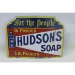 A Hudson's Soap 'for the people' shaped enamel sign of unusual small size, 19 x 14".