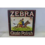 A decorative oil on board advertising Zebra Grate Polish, 25 1/4 x 25 3/4".