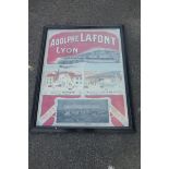 A framed and glazed French pictorial showcard advertising Adolphe Lafont Lyon, 22 3/4 x 28 1/4".