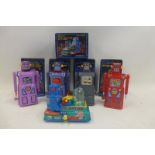 A selection of contemporary tinplate robots.