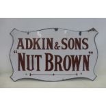 An Adkin & Sons 'Nut Brown' shaped double sided hanging enamel sign, with very good gloss, some