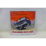 A reproduction enamel sign advertising Range Rover, signed P. Wilford, '94, 17 1/2 x 17 1/2".