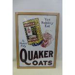 A Quaker Oats pictorial packet enamel sign, within a wooden frame, with some minor professional