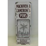 A rare Macniven & Cameron's Pens pictorial narrow enamel sign with image of an owl set on top of a