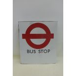 A London Transport 1970s/1980s Bus Stop flag shaped enamel sign, 18 x 20 3/4".