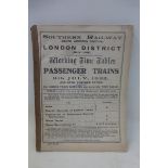 A Southern Railway London District Working Time Table of Passenger Trains from 9th July 1923.