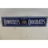 A Rowntree's Chocolates narrow enamel sign with central Royal coat of arms, 25 x 5 1/2".