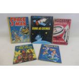 Five space related children's books to include Rockets and Satellites, Spaceman and Fireball XL5.