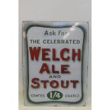 A rare Welch Ale and Stout rectangular brewery enamel sign, in excellent condition, by Stainton