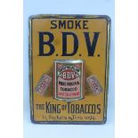 A Godfrey Phillips & Sons' B.D.V. Pure Virginia Tobacco part pictorial tin advertising sign, 14 x 19