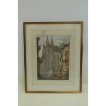 A framed and glazed watercolour of a Continental street scene, probably late 19th Century.
