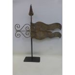 A 19th Century folk art painted sheet and wrought iron banner or pennant weathervane finial with old