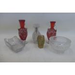 A small selection of 19th Century and later glassware including a miniature hobnail cut glass