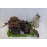 A quantity of collectables including a yoke, storm lanterns etc.