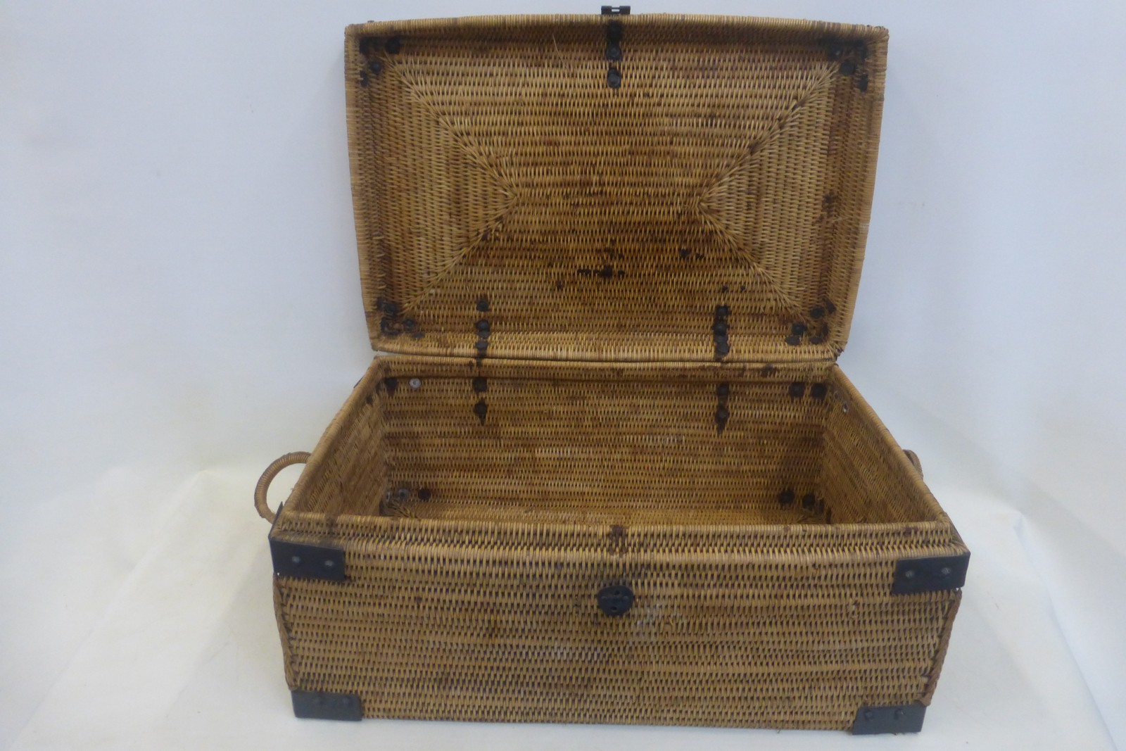 An unusual metal bound wicker trunk. - Image 2 of 2