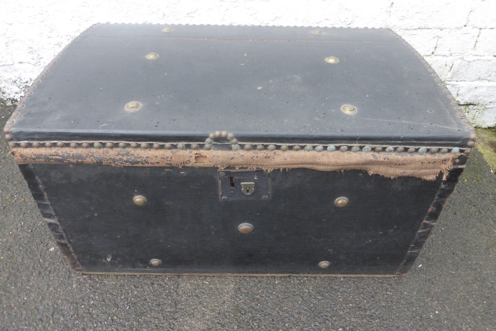 A 19th Century dome topped studded leather covered trunk.