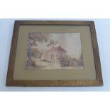 ENGLISH NAIVE SCHOOL - watercolour of a Georgian country house, in a gilt frame.