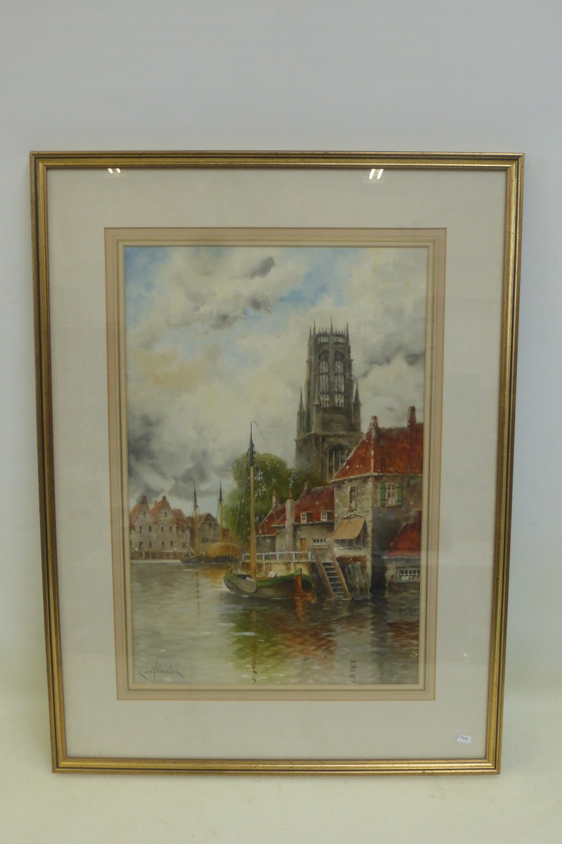 L.VAN STAATEN - Continental watery town scene, watercolour, signed.