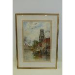 L.VAN STAATEN - Continental watery town scene, watercolour, signed.