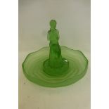 A 1930s Art Deco green glass centrepiece depicting a maiden in a bowl.