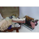 A collection of textiles, evening bags and silk scarves etc.