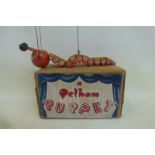 An early boxed Pelham Puppet: Caterpillar, orange, circa early 1950s, with original tissue paper,