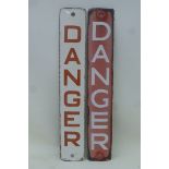 Two small narrow 'Danger' enamel plaques each 2 x 12".