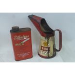 A Silkolene Lubricants pint oil can and a Shell X-100 quart oil measure.