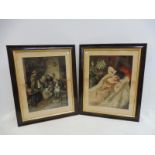 A pair of framed and glazed Pears prints titled 'After the Ball' and 'Family Worship'.